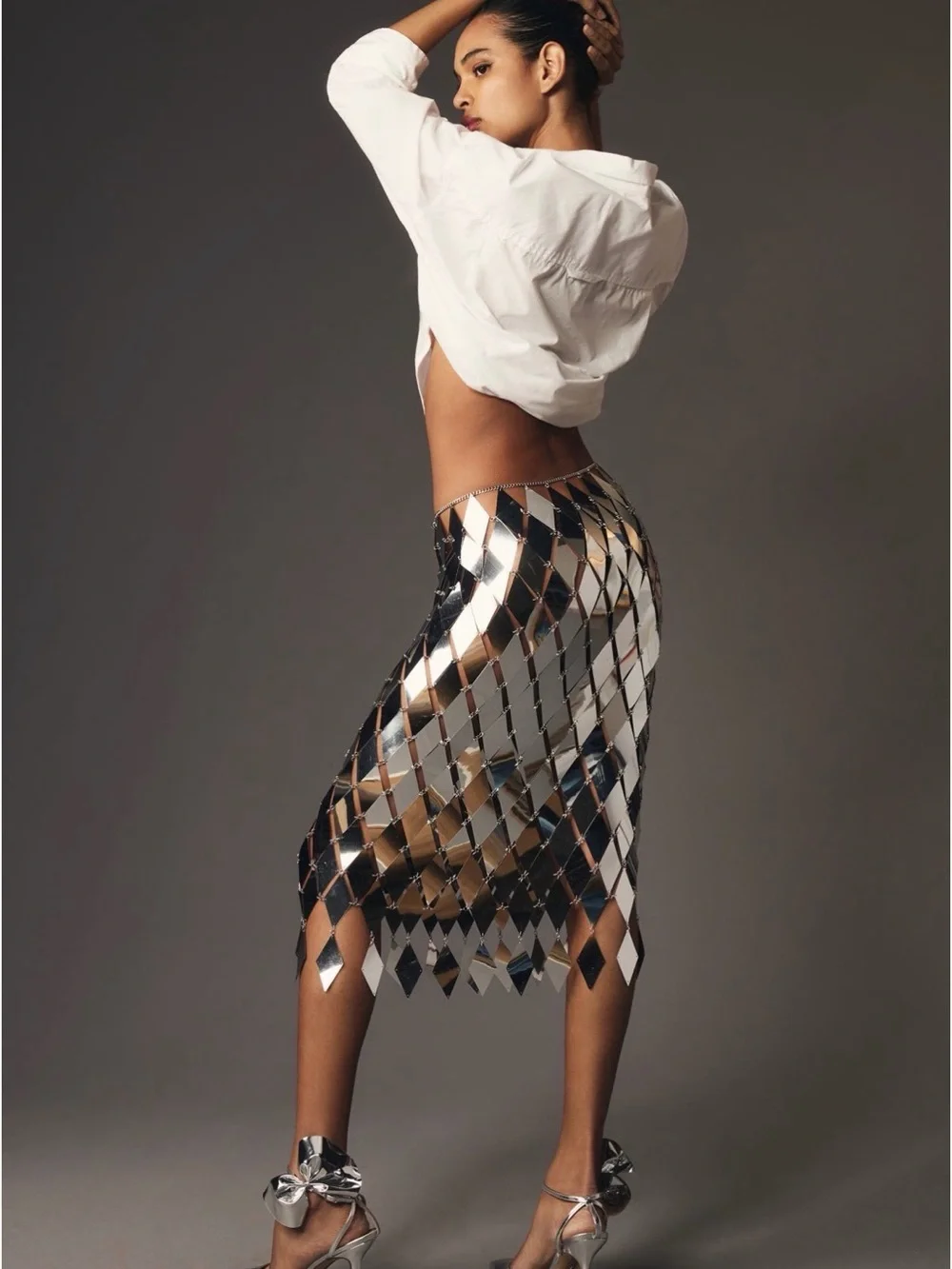NWT Maeve Silver Pailette Mosaic Skirt Size S/M